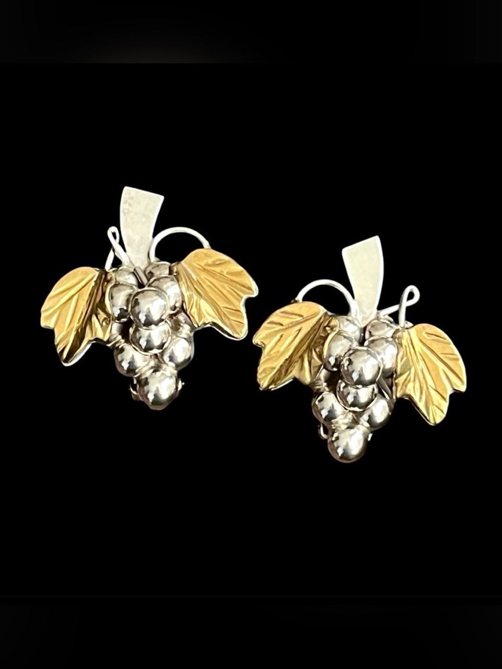 Taxco Mexico sterling silver and brass grape bunch earrings